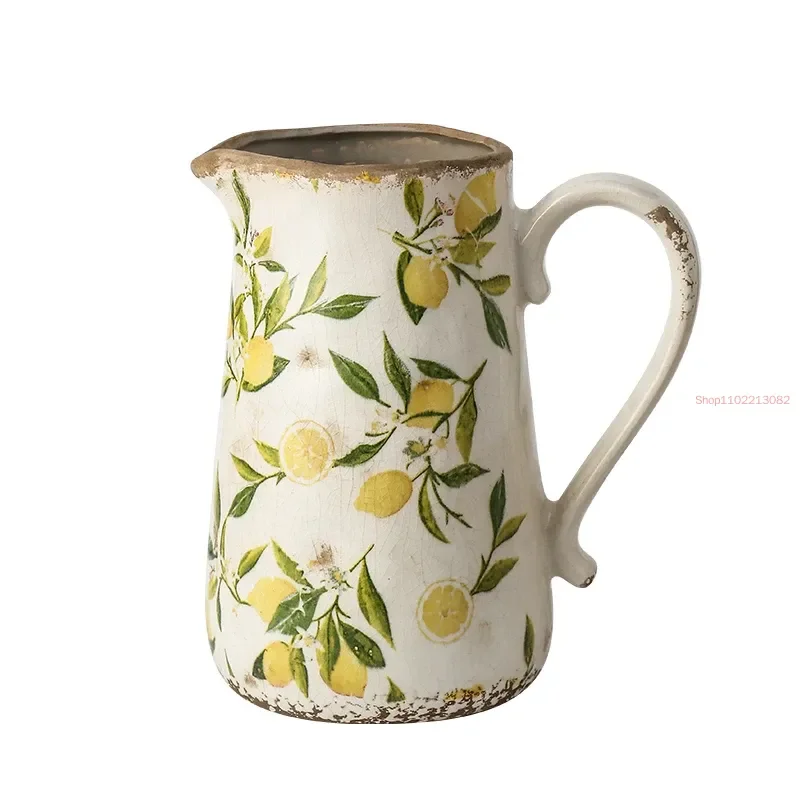 Lemon Flower Vase, Retro Vintage Ceramic Creativity Nordic French Gardening Green Plants, Table Decorations Flower Hydroponics