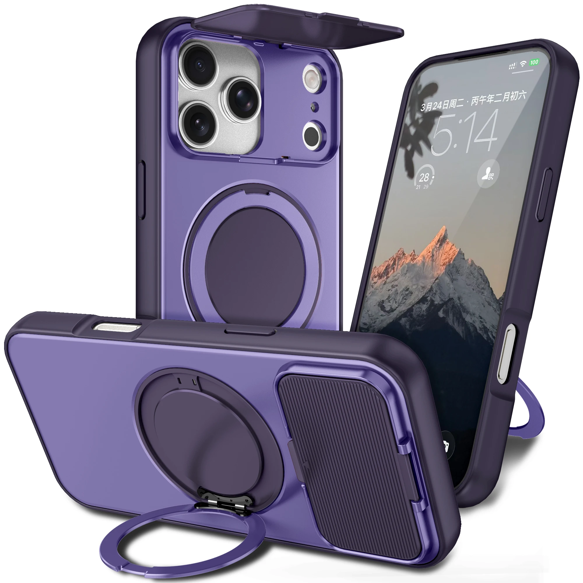 

Деловой магнитный чехол для iPhone 17 Pro Max 16 15 14 13 с вращающейся подставкой и скрытой защитой камеры