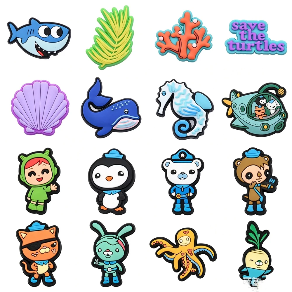Ozean-Unterwasser-Cartoon-Schuh-Charms, 25 Stück, bunte PVC-Clog-Schnallen, Bastelbedarf, Partygeschenke, Kinder-Racer-Weihnachtsgeschenke