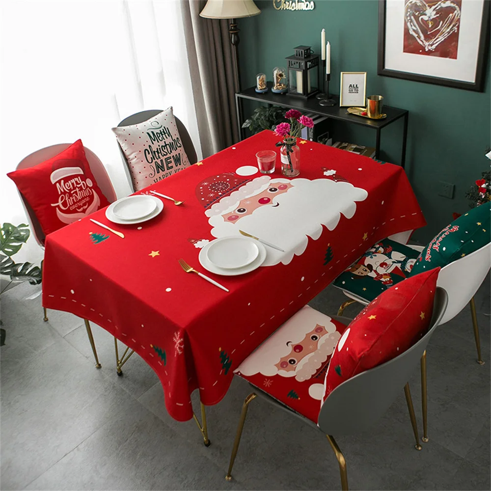 

Red Christmas Tree Table Cloth Elk Cute Plaid Bow Snowflake Tablecloth Christmas Wedding Party Tablecover Home Decoration