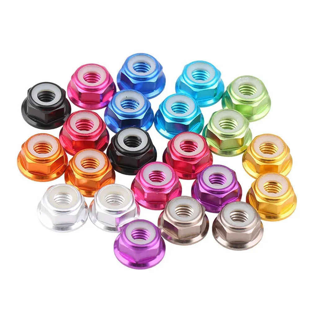 10pcs M3/M4 Aluminum Alloy Flange Nylon Insert Lock Nut Self-locking Nut With Anti-skid Rubber Ring For Rc Car Scx10 Traxxas Rgt