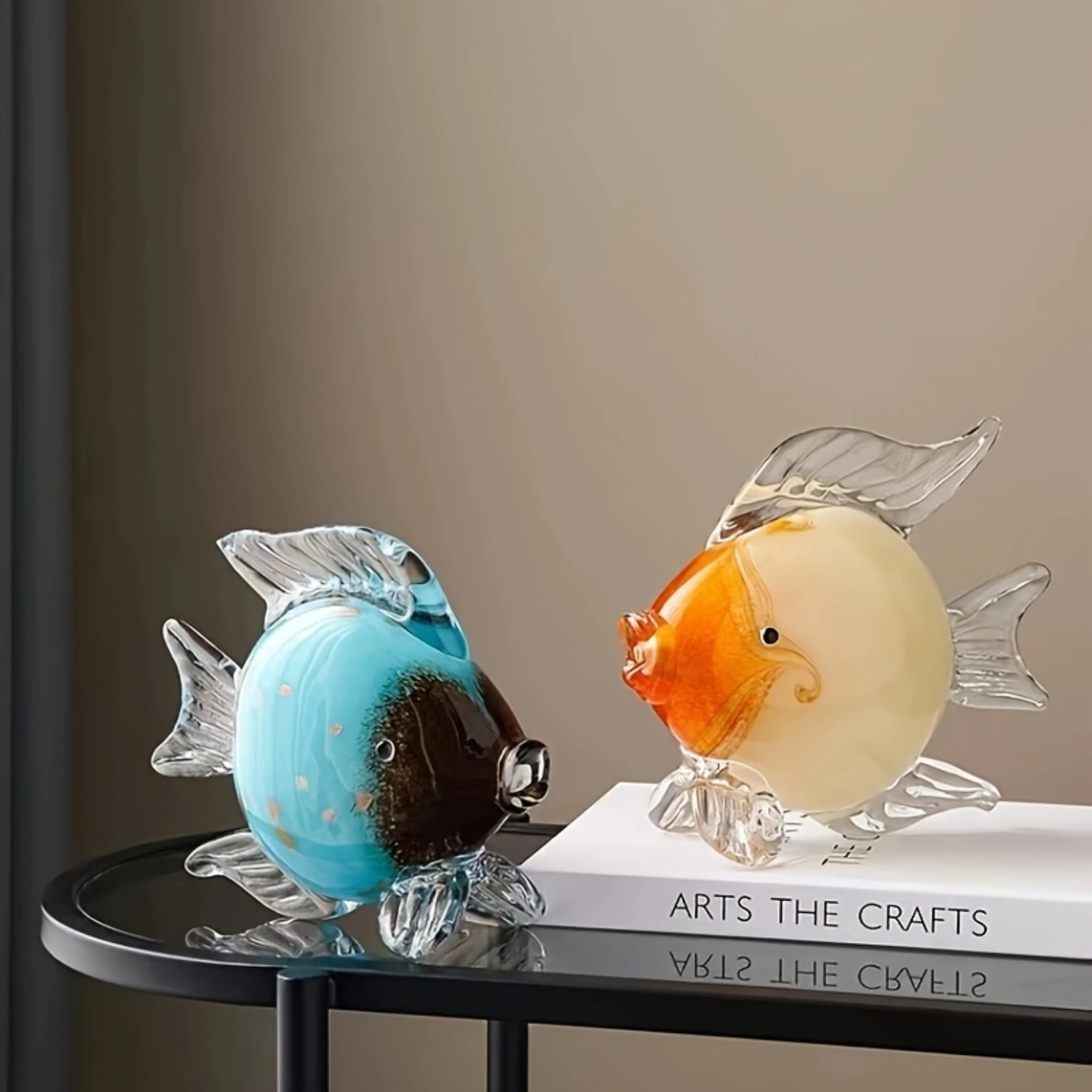 1pc Enchanting Glaze Kissing Fish Ornament - Handcrafted Glass Art for Living Room, Entrance, Wine Cabinet - Unique  Decor Accen