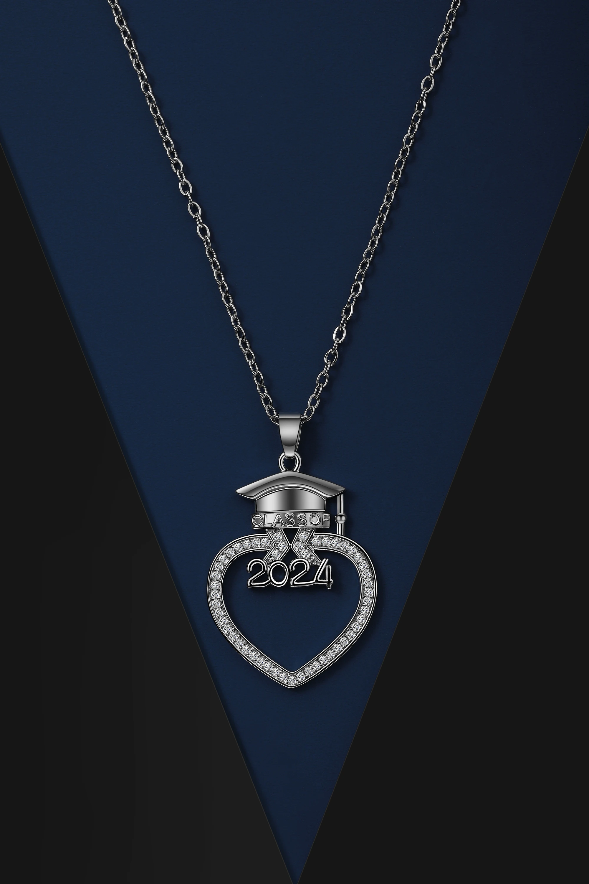 QIAMNI Crystal Heart 2024 Graduation Cap Necklace Fashion Bachelor Postgraduate Master Phd Graduate Pendant Chokers Jewelry Gift