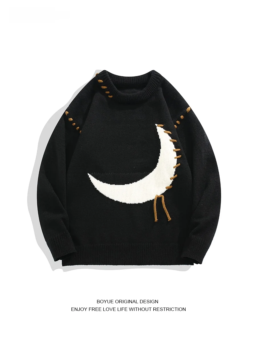 

Boyue Moon Pattern Knitted Sweater ex Casual Sle Long Sve round Ne Pullover Autumn Faion Leisure Clothing