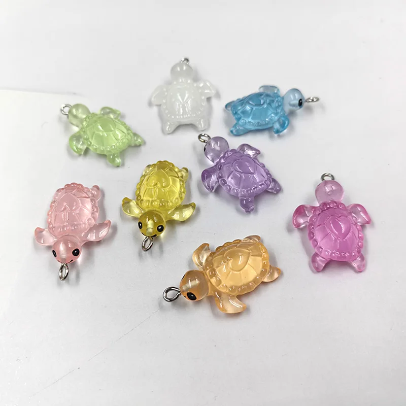 10pcs Cute Luminous Sea Turtle Charms Decoration Resin Animal Pendant Flatback for Keychain DIY Jewelry Making Findings C1337