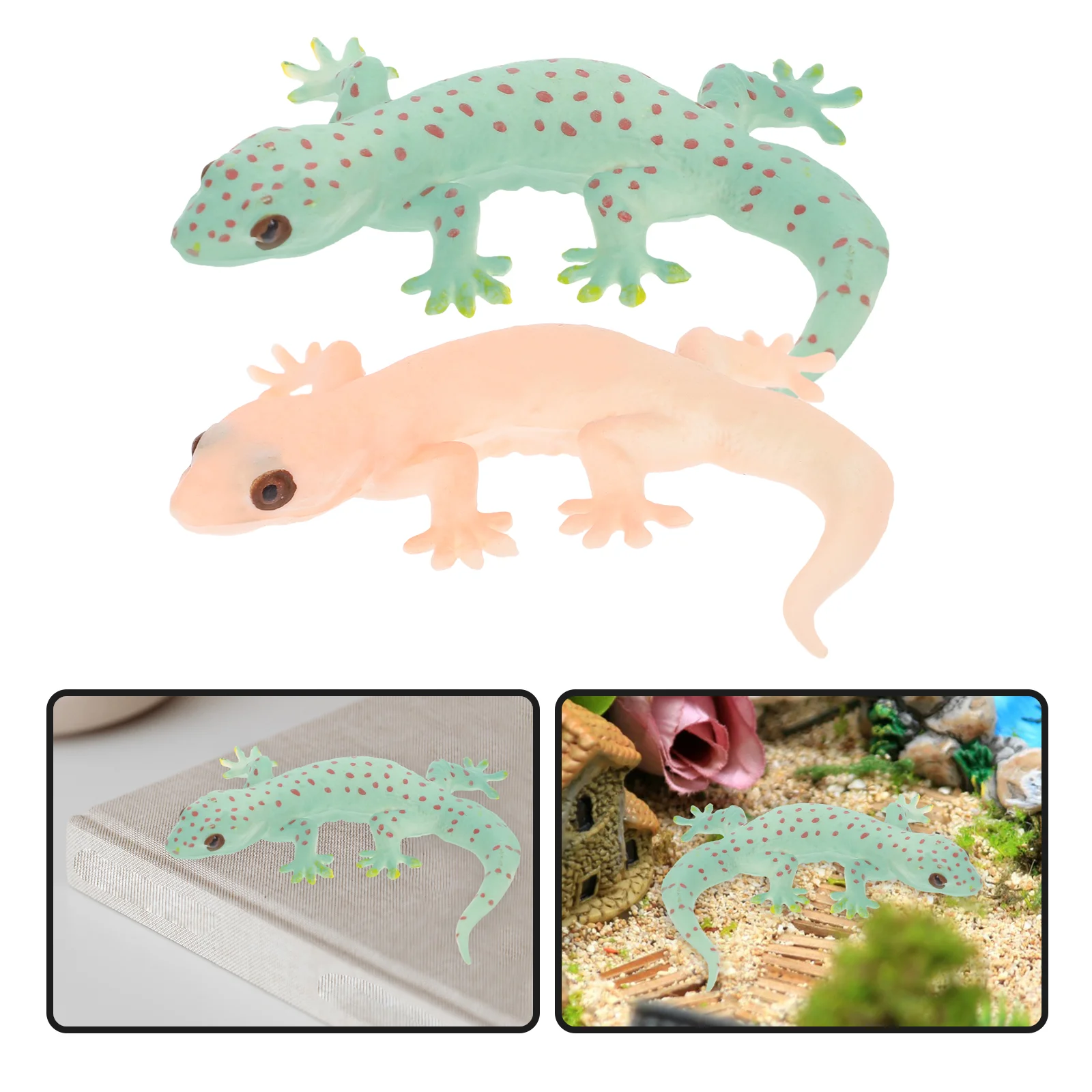 2 Pcs Animal Simulation Gecko Model Realistic Lizard Figures Recognition Glass Figurine Decor Child