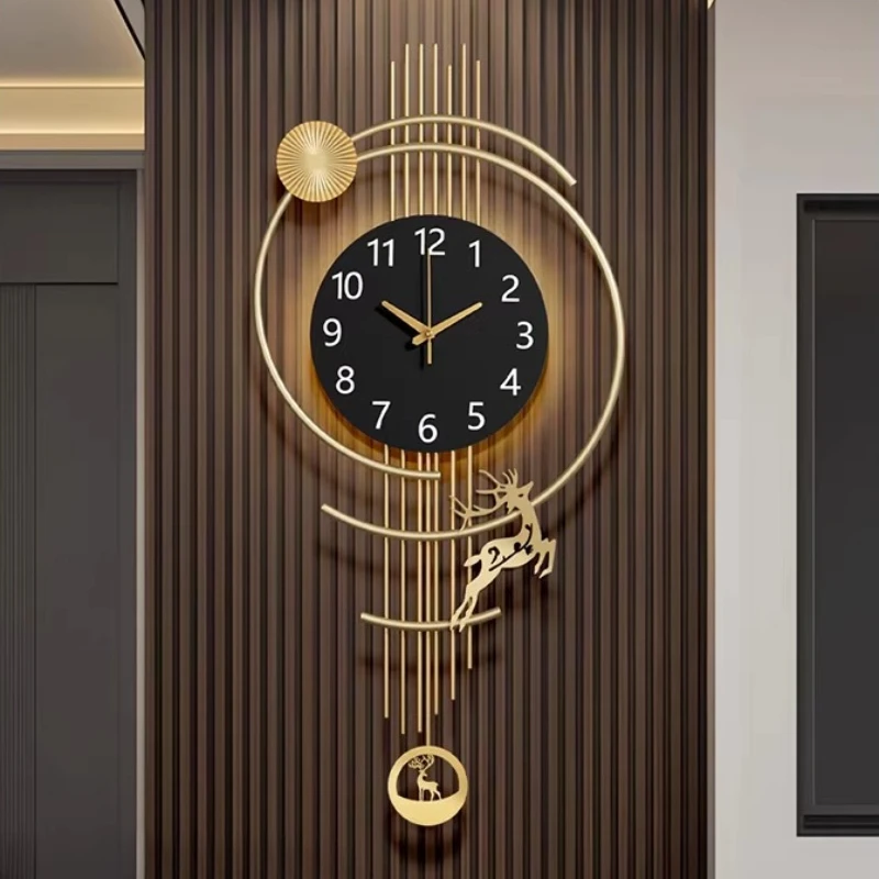 Modern Swinging Deer Design Wall Clock Living Room Metal Scratch Resistant Aluminum Pointer Wall Clock Digital Clock Room Decor