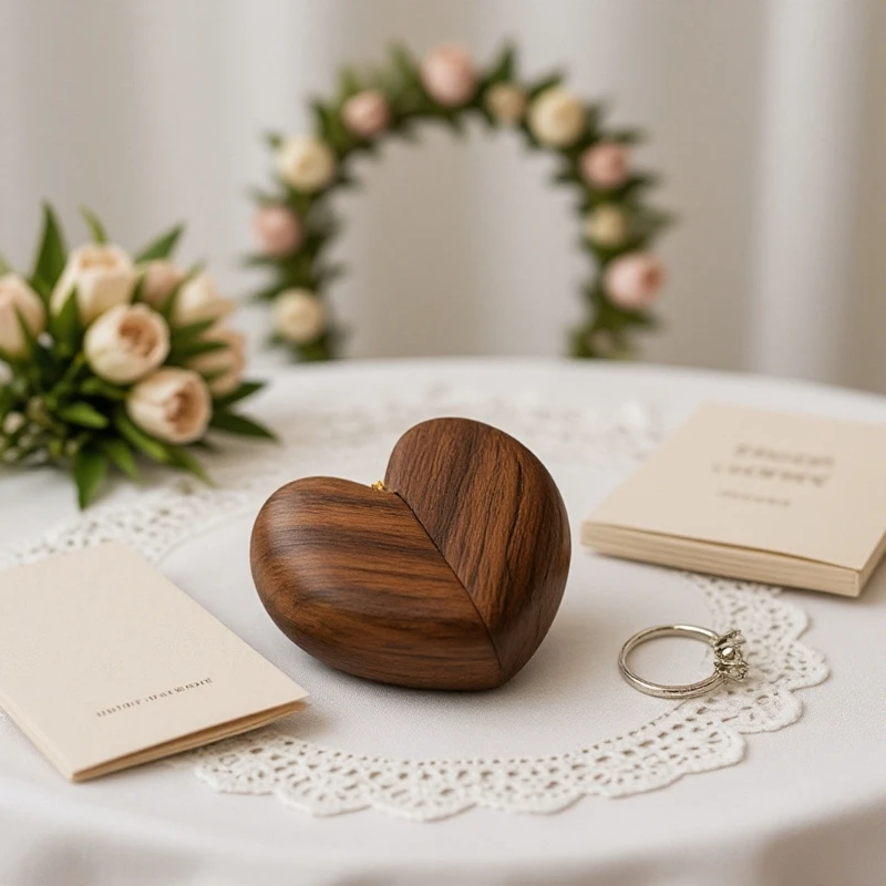 Proposal Ring Holder in Heart Shaped Plain Wooden Box Design E0BF
