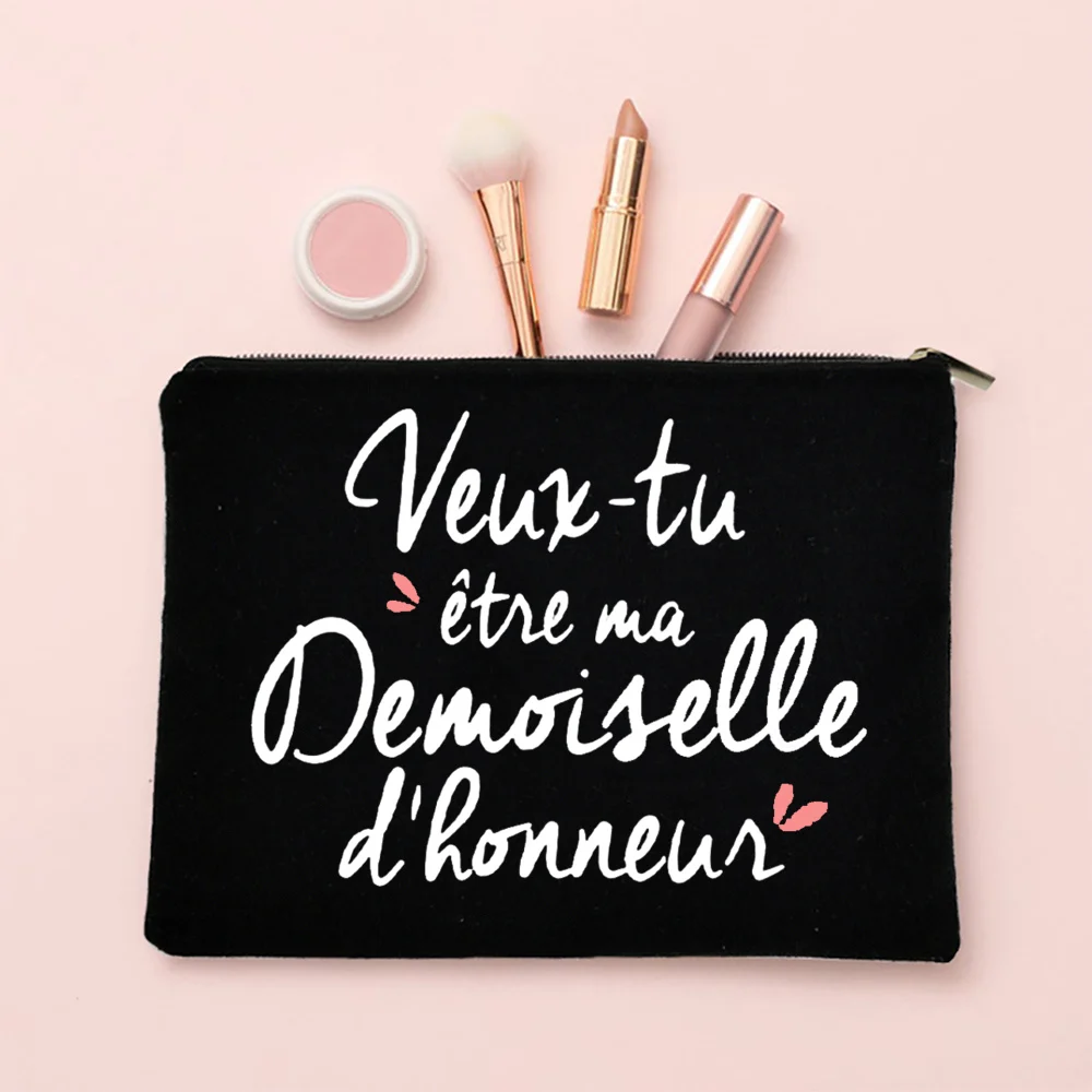 French Print Makeup Bag Bachelorette Party Bridesmaid Cosmetic Bags Travel Toiletries Storage Pouch Wendding Gift for Bridesmaid