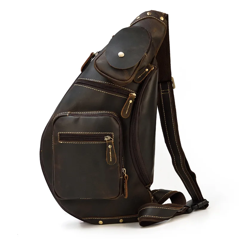 

Retro Men's Chest Bag Crazy Horse Skin Men's Oblique Straddle Bag Genuine Leather Leisure Outdoor Travel Bag Single Shoulder Bag
