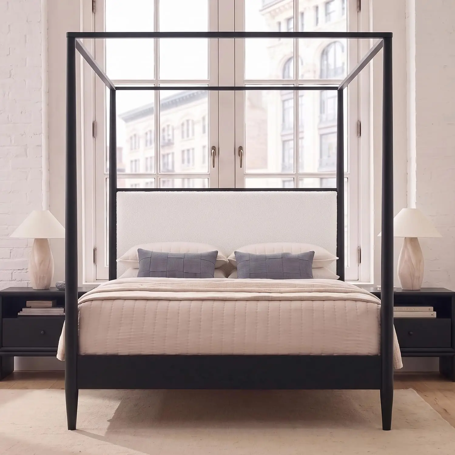 Canopy Bed Frame Black Vintage Four-Poster Platform, Customized view 3
