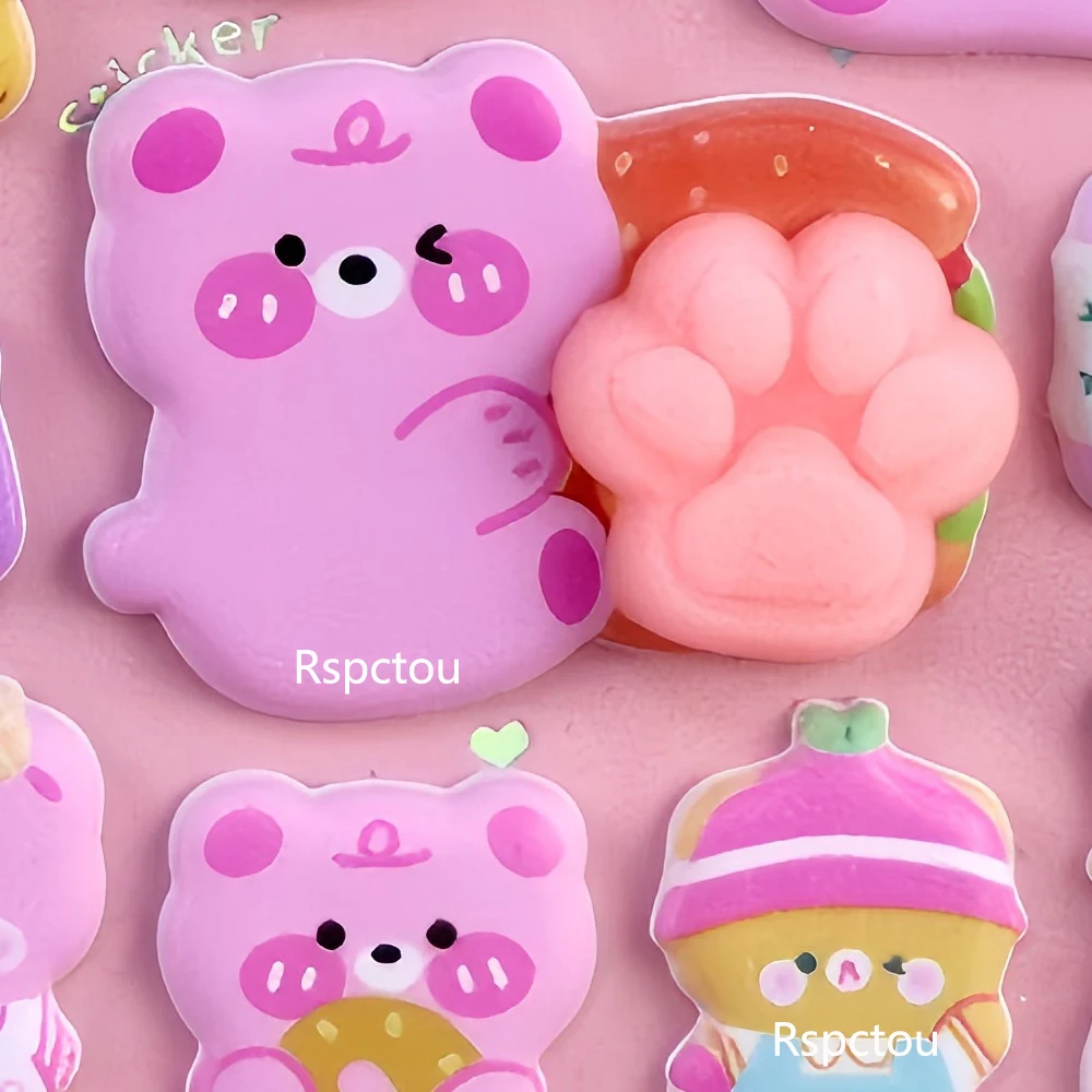 

4pcs Cute Anime Little Bear Claw Stickers Funny Cartoon Pinchable Decompression 3D Bubble Decals Notebook Phone Sticker Toy Gift