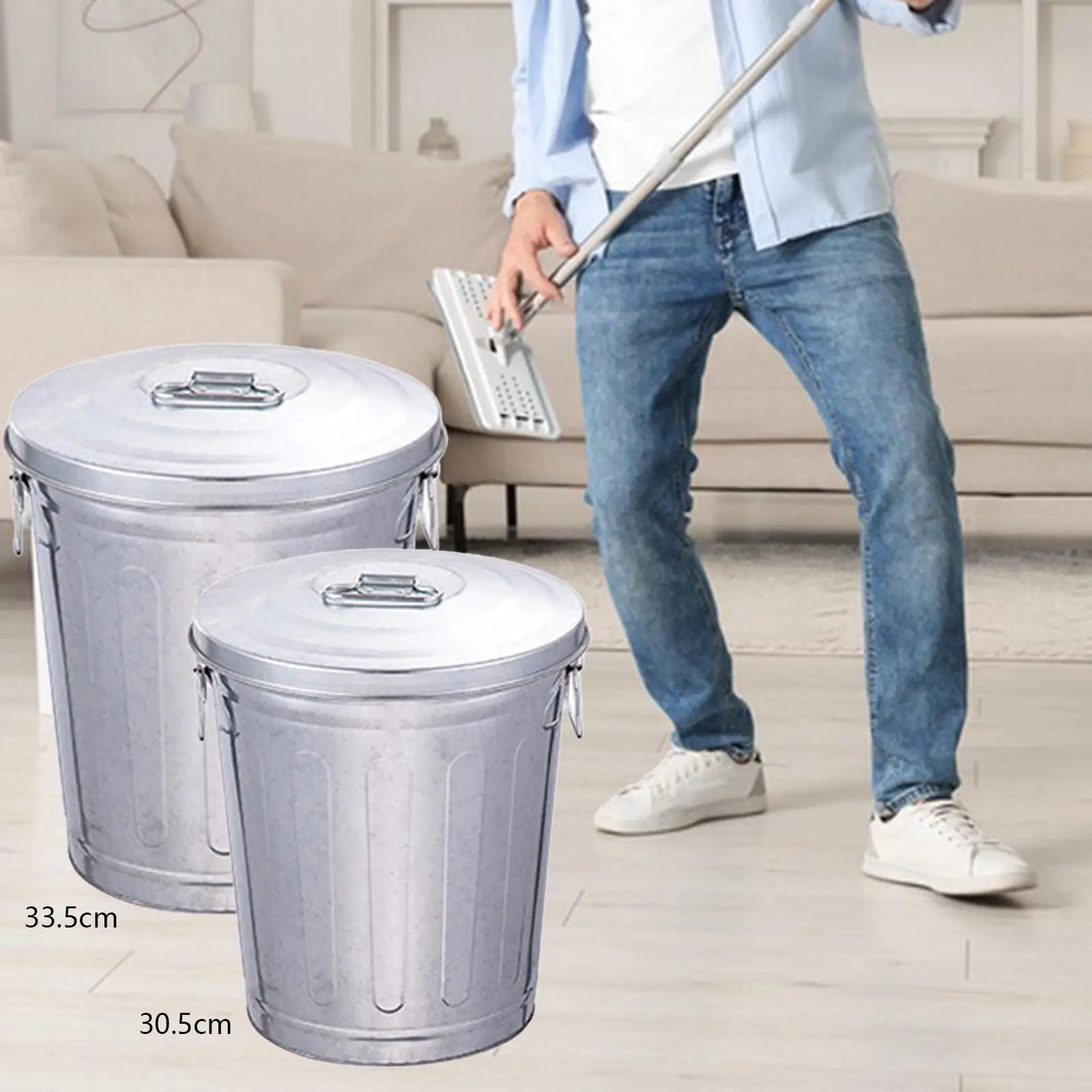 Outdoor Metal Trash Can Round Vintage Design Versatile for Garden Yard Sturdy Storage Container Compost Bin Garbage Can Bin - view 3