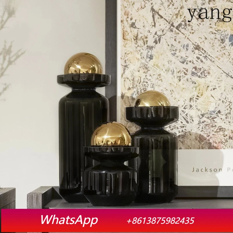 

Black glass vase gold ball cover desktop decoration hydroponic flower pot decoration