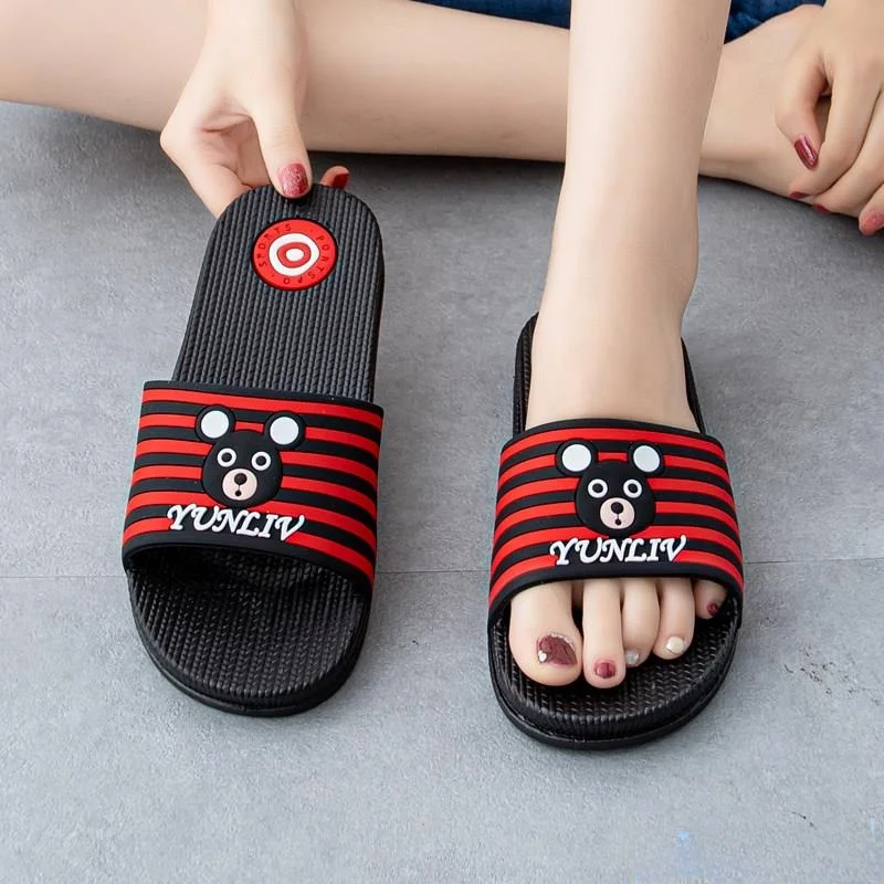 

Женские тапочки с жесткой подошвой для дома и улицы, летние, с мультяшным дизайном, для ванной, нескользящие, пляжные, пластиковые