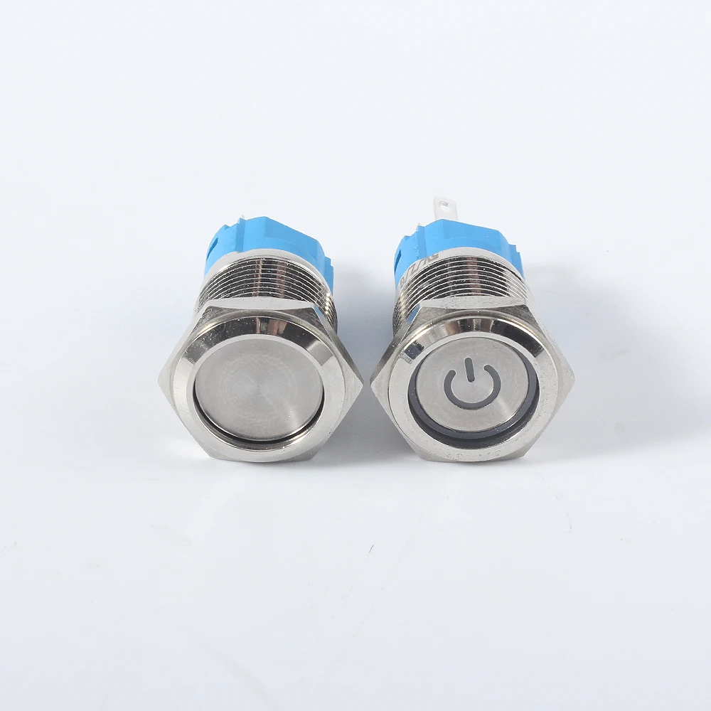 40pcs/lot 16mm Metal Push Button Switch Latching With fixing 19mm Momentary Reset Press Push Button Waterproof With Led12v220v3v