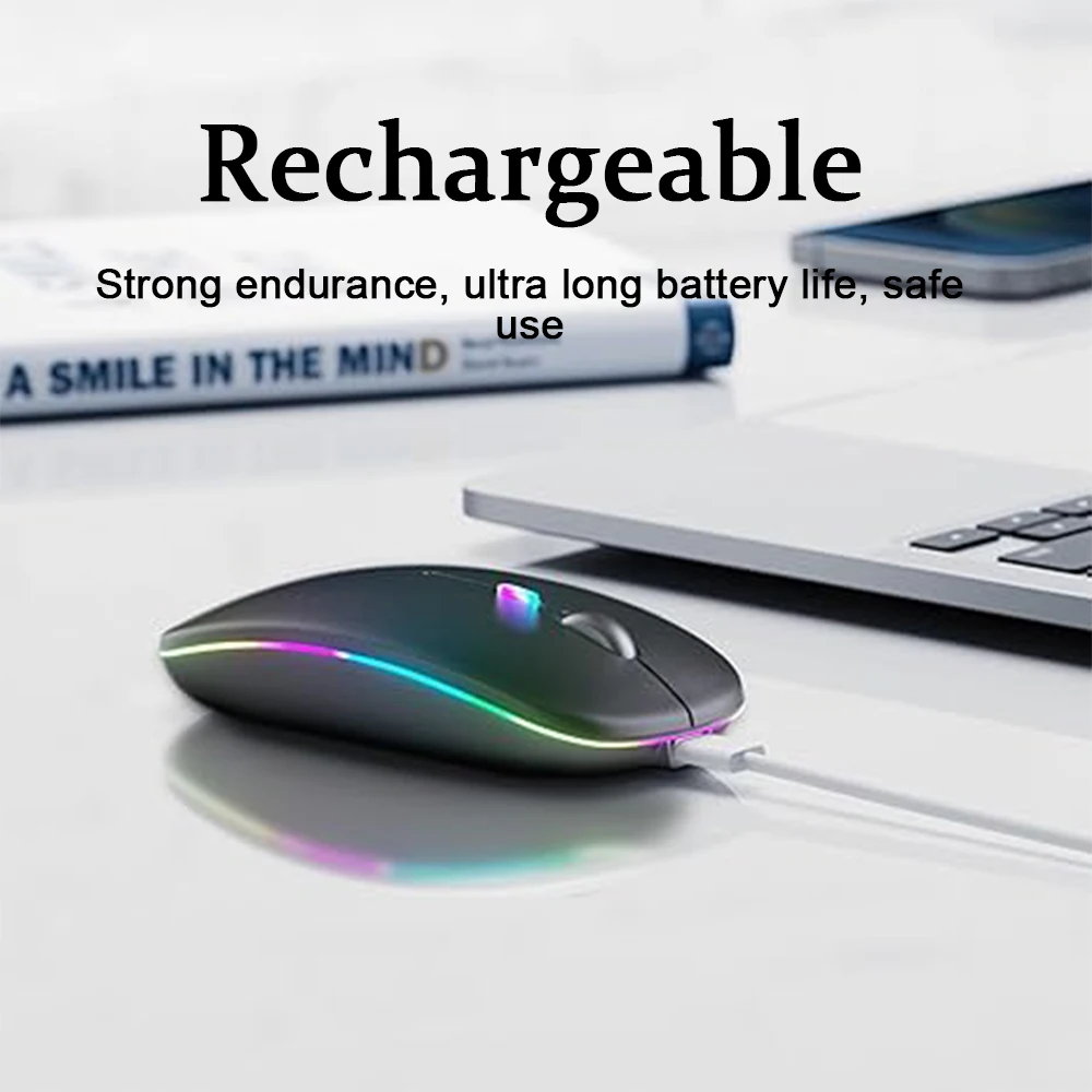 LED Wireless BT Mouse   Ultra-thin Rechargeable Silent BT Mouse     with USB Receiver    BT/2.4G Portable Optical Computer Mouse