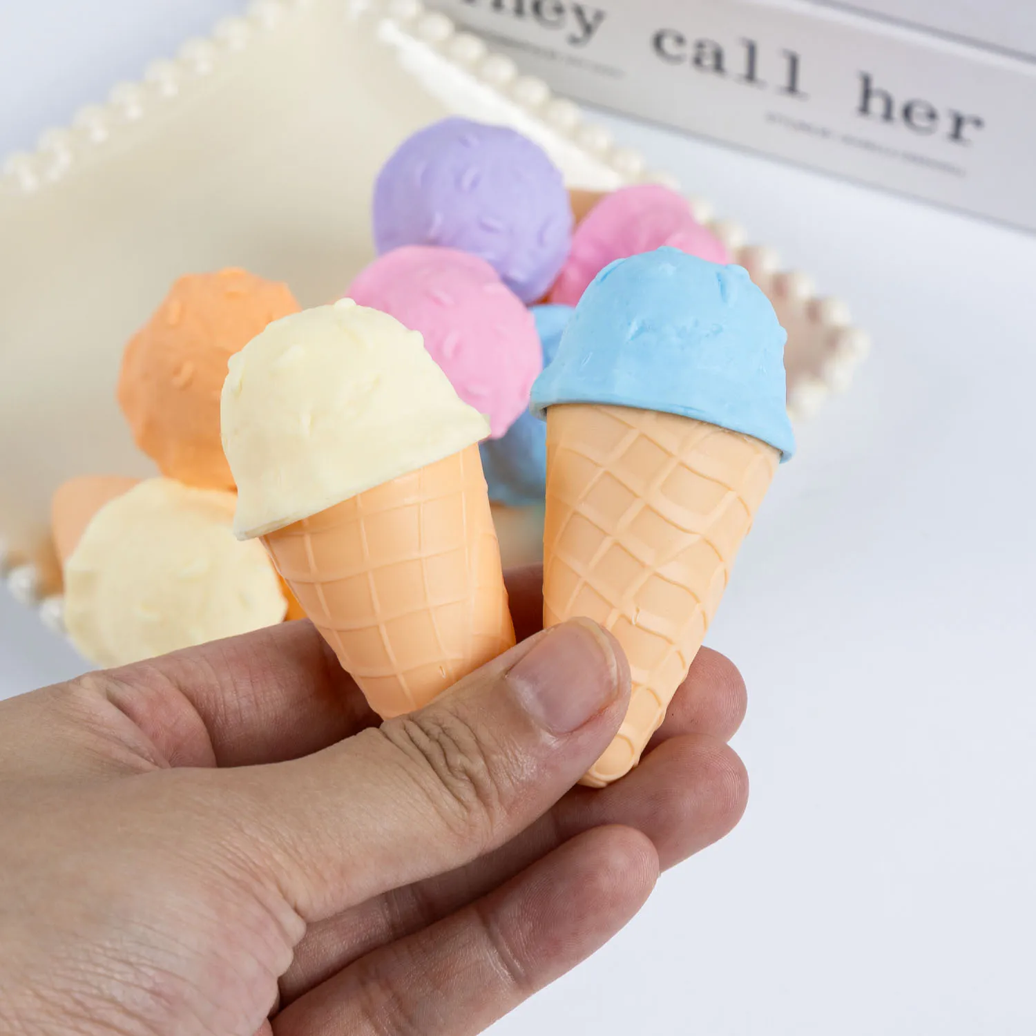 

7cm Realistic Fake Ice Cream Cone Model Crispy Mini Waffle Cone Simulation Food DIY Desktop Decoration Display Prop Home Decor