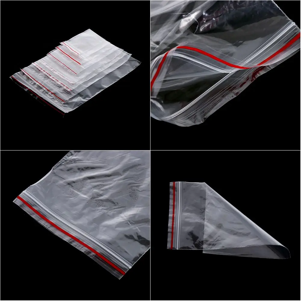 100 Pcs/pack PE Pouch Self Adhesive Packaging Reclosable Jewelry Zip Bags Home Storage Transparent Bag Kitchen Storage Bags