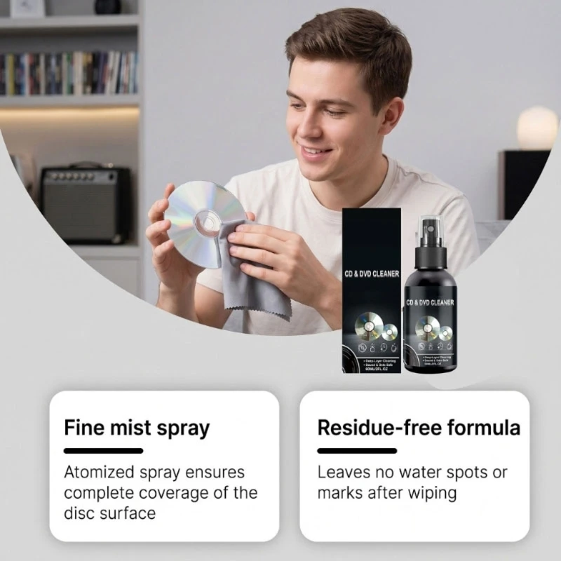 Optical Media Care Liquid for Disc Cleaning Tasks, 60 Milliliter Bottle for Dust Mark Cleanup in Media Libraries, Office Y5GB