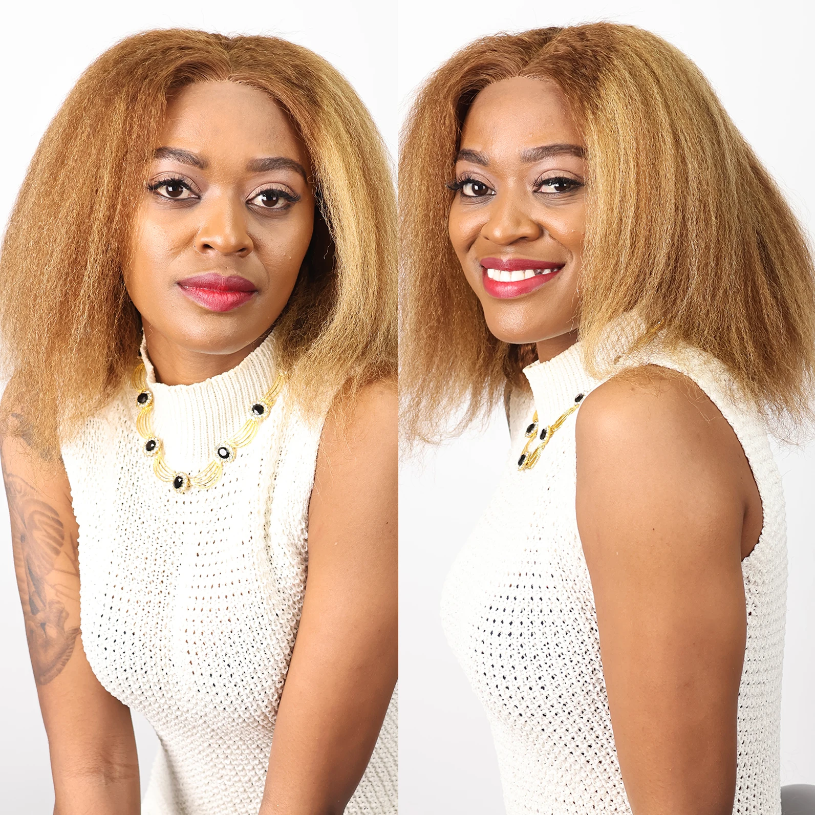

4/27 Highlight Kinky Straight Short Bob Wig Human Hair Brazilian Ombre Blonde Piano Color 13x4 Lace Frontal Human Hair Wigs 200%