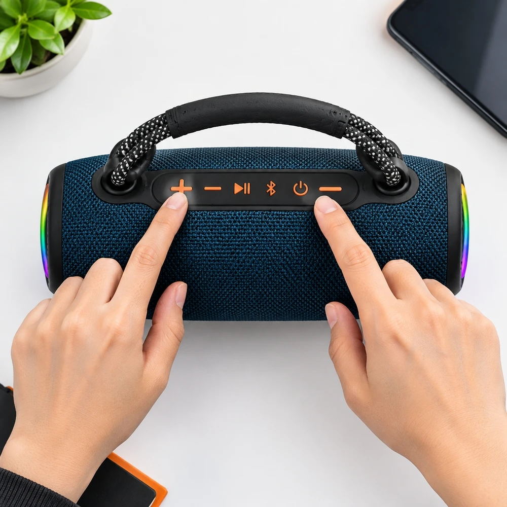 Altavoz Portátil Bluetooth 5.3 de 20W, Parlante Inalámbrico con Luces LED RGB, Función TWS, Reproducción USB y Tarjeta Micro SD, Carga USB-C, Batería 1200mAh, Asa de Transporte, para Exterior, Viaje y Fiesta