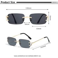 HBK Retro Rimless Sunglasses For Women Men Small Square Gold Frame Brand Design Tea Shades Rectangle UV400 Zonnebril Eyewear - Image 5