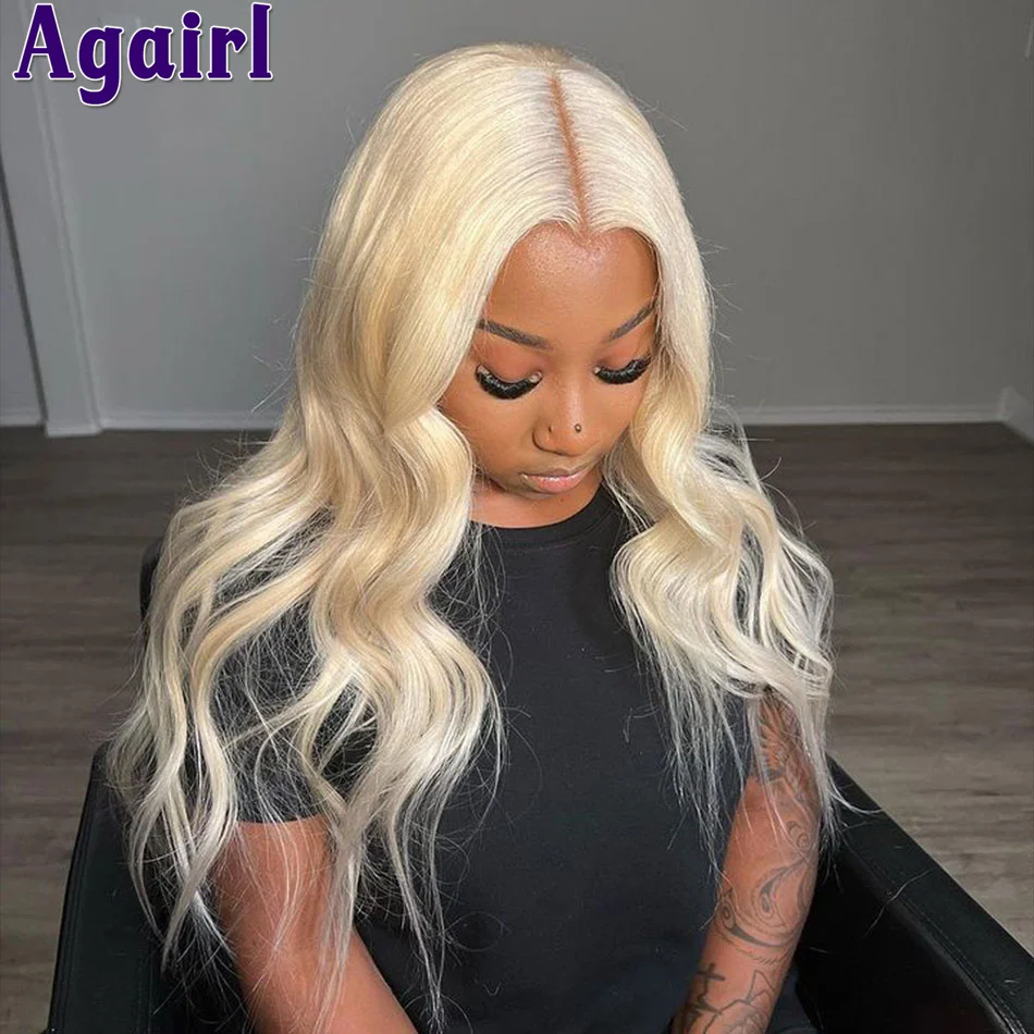 Light Green Roots with 613 Blonde Colored Body Wave Human Hair Wigs PrePlucked Transparent 13x4 13x6 Lace Frontal Wigs for Women