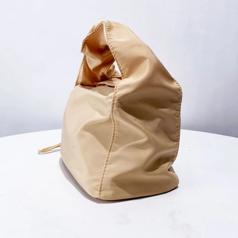 Nylon Cloth Wrist Square Pleated Bags For Women Luxury Designer Handbags And Purses 2024 New In Fashion Ruched Drawstring Tote