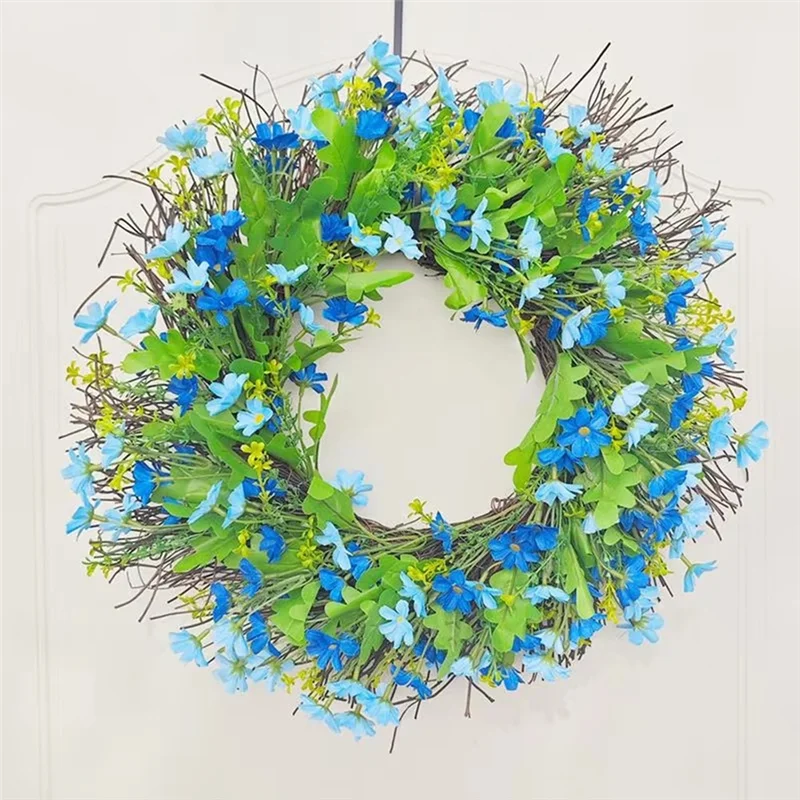 

T98C-Spring Wreath For Front Door Artificial Spring Front Door Garland Bright Color Wildflower Wreath For Porch Fireplace