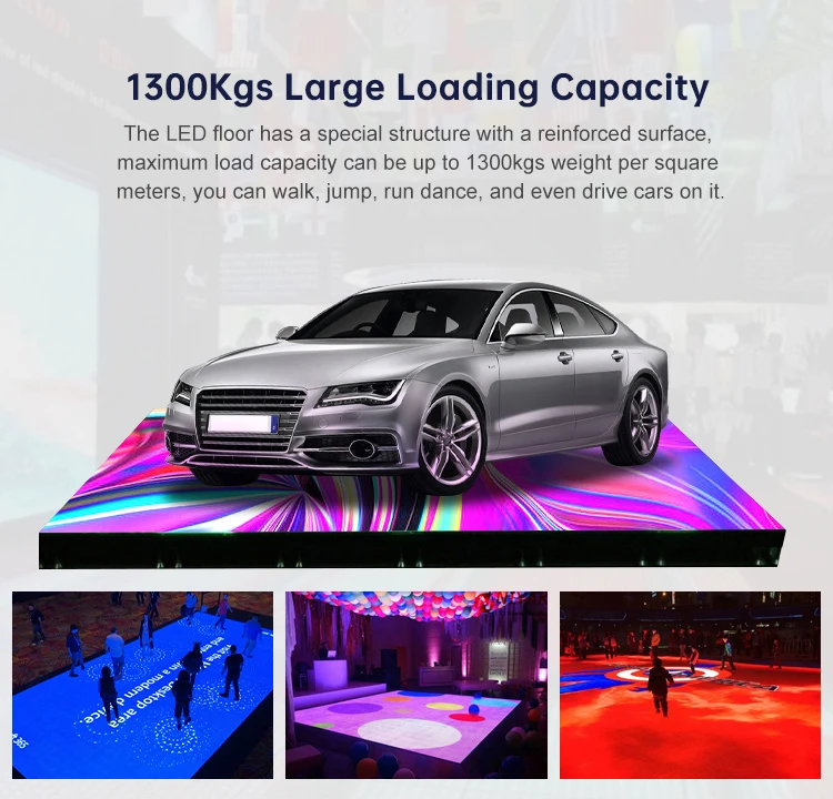 IP65 full-color interactive LED dance floor display, wave pattern programmable 64 square feet P4.81 4K resolution 5500CD