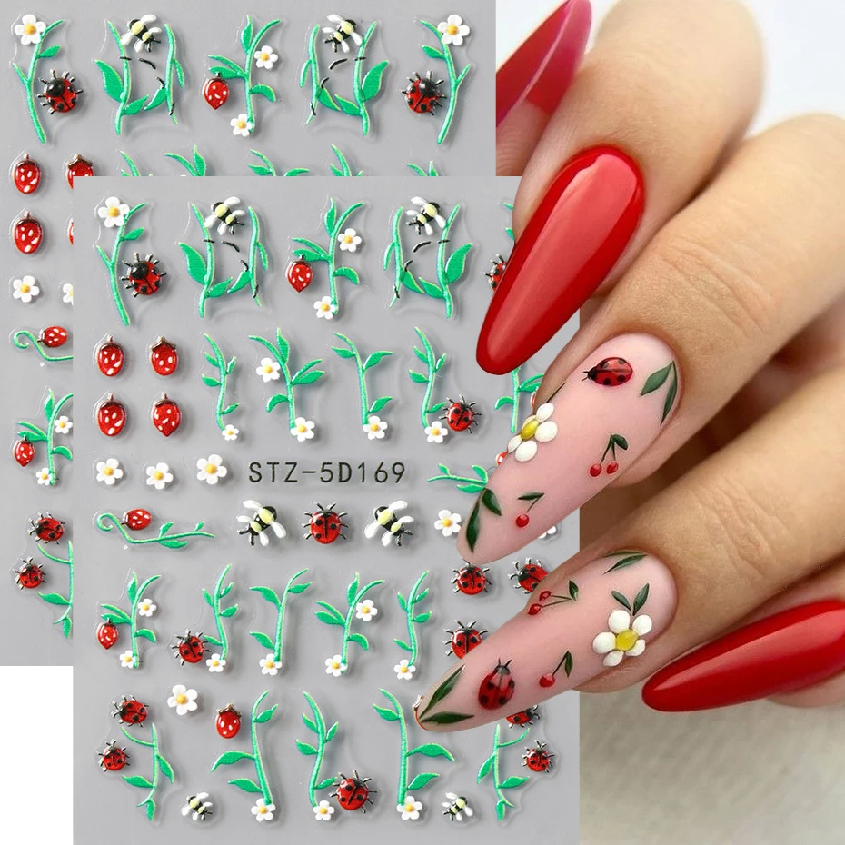 لطيف الكرتون الخنفساء الأزهار مسمار ملصقات 5D تنقش ذاتية اللصق مسمار الشارات بما في ذلك الفراولة ديزي DIY مسمار الديكور