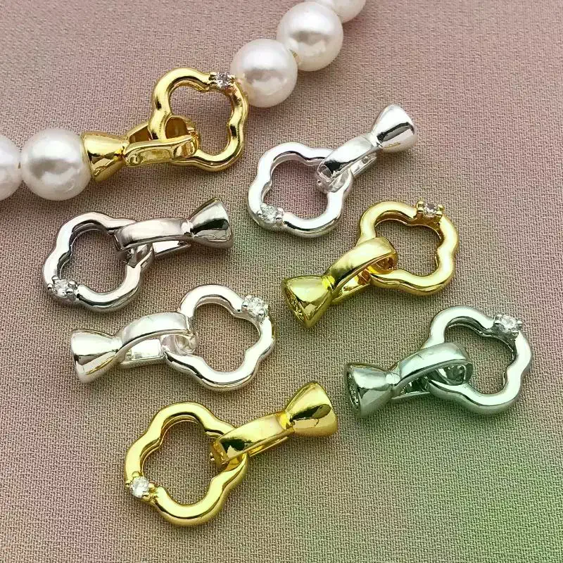 3/5pcs Of18K Copper Plated Genuine Golden Thick Silvery White Golden Clover Connecting Buckle, DIY Jewelry Making Accessories