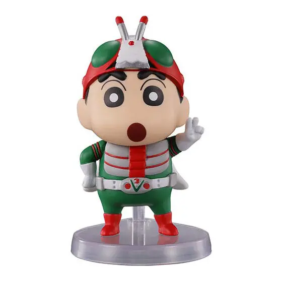 Bandai Genuine Crayon Shin Chan×Kamen Rider Co Branded Standing Style Action Figure Doll Gashapon Ball Ornaments Original