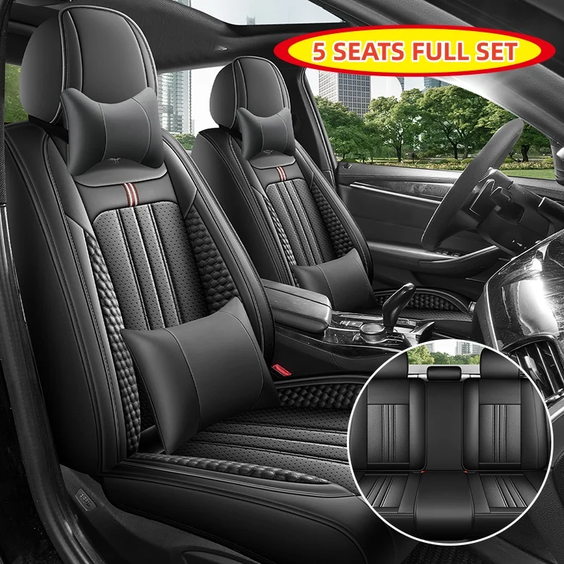 (Luxury Edition) the Car Has Five Seats, Equipped with 2 Comfortable Headrests and 2 Soft Lumbar Supports, Luxury Pu Leather Full-Cover Car Seat Covers, Universal Fit, Breathable Perforated Design, Refreshing and Not Stuffy, Comfortable for All Seasons, Easy to Clean and Maintain, Three-Dimensional Winged Support, Enhance the Driving Experience, Available in Five Colors, Suitable for Various Models Such as Sedans, Suvs, Trucks, Etc
