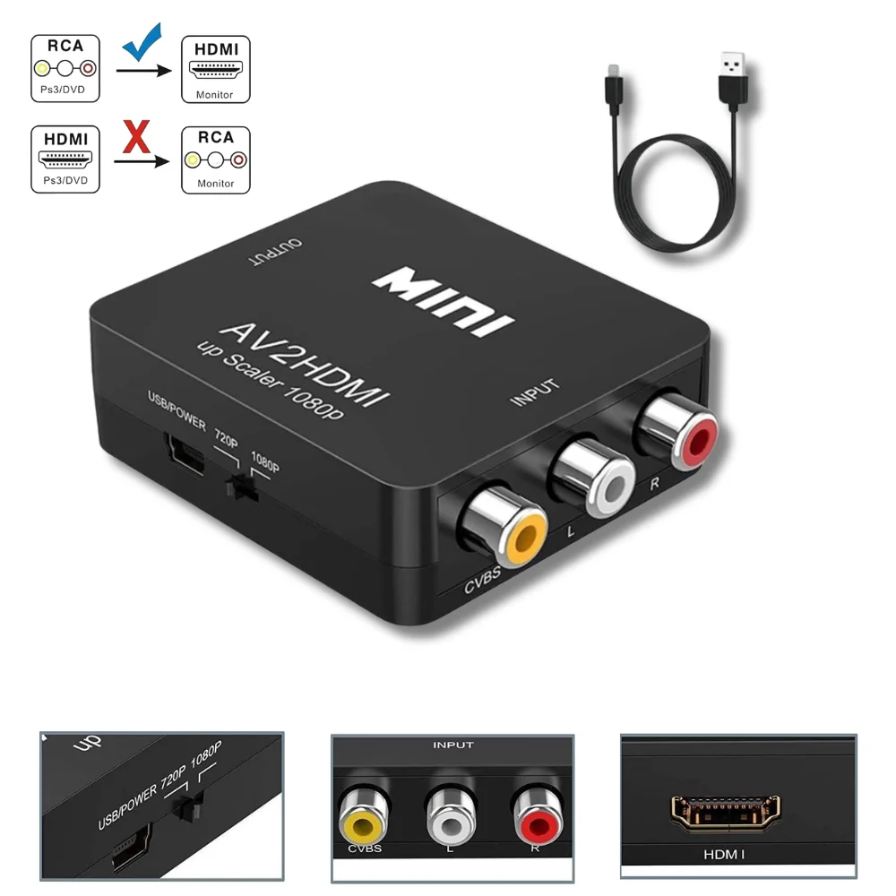 

Конвертер AV в HDMI YOUTRADE | Upscaler 1080P для DVD/видеомагнитофона/игровых консолей | Plug & Play с питанием от USB