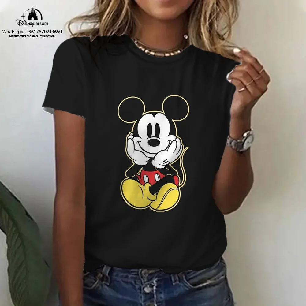 2023 Summer Disney Mickey Minnie Animation New Women\'s Round Neck T-Shirt Fashion Casual Harajuku Children\'s Top Ins Style