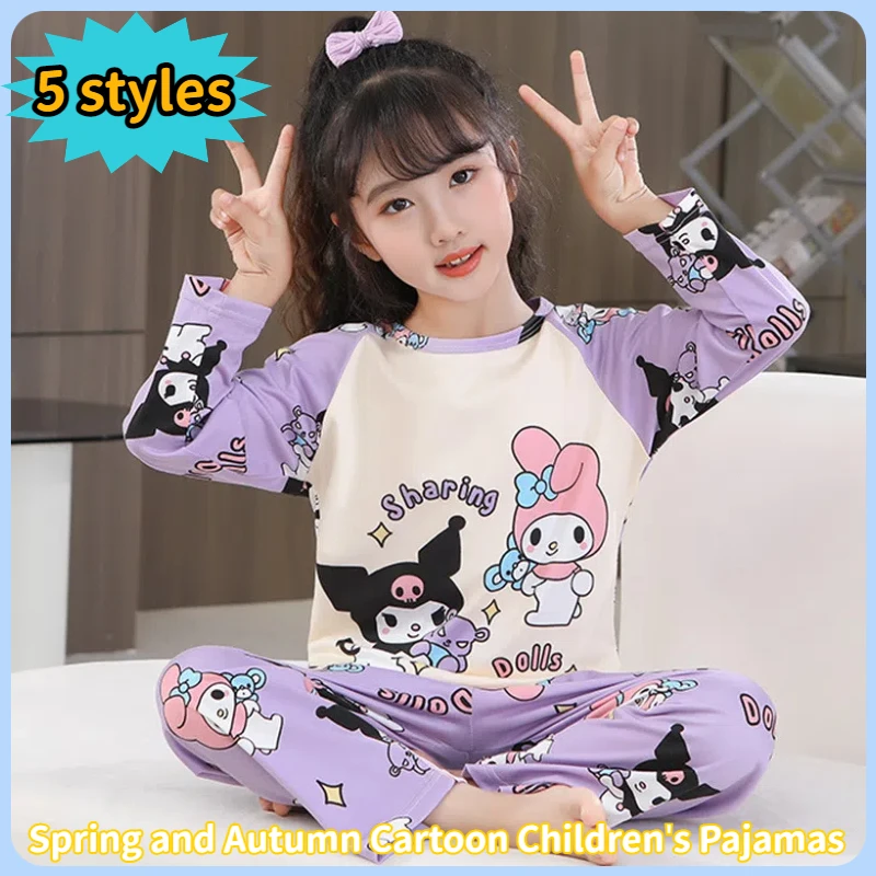 2024 New Spring And Autumn Sanrio Kuromi Children'S Pajamas Long Sleeve Children'S Cartoon Round Neck Cartoon Melody Set