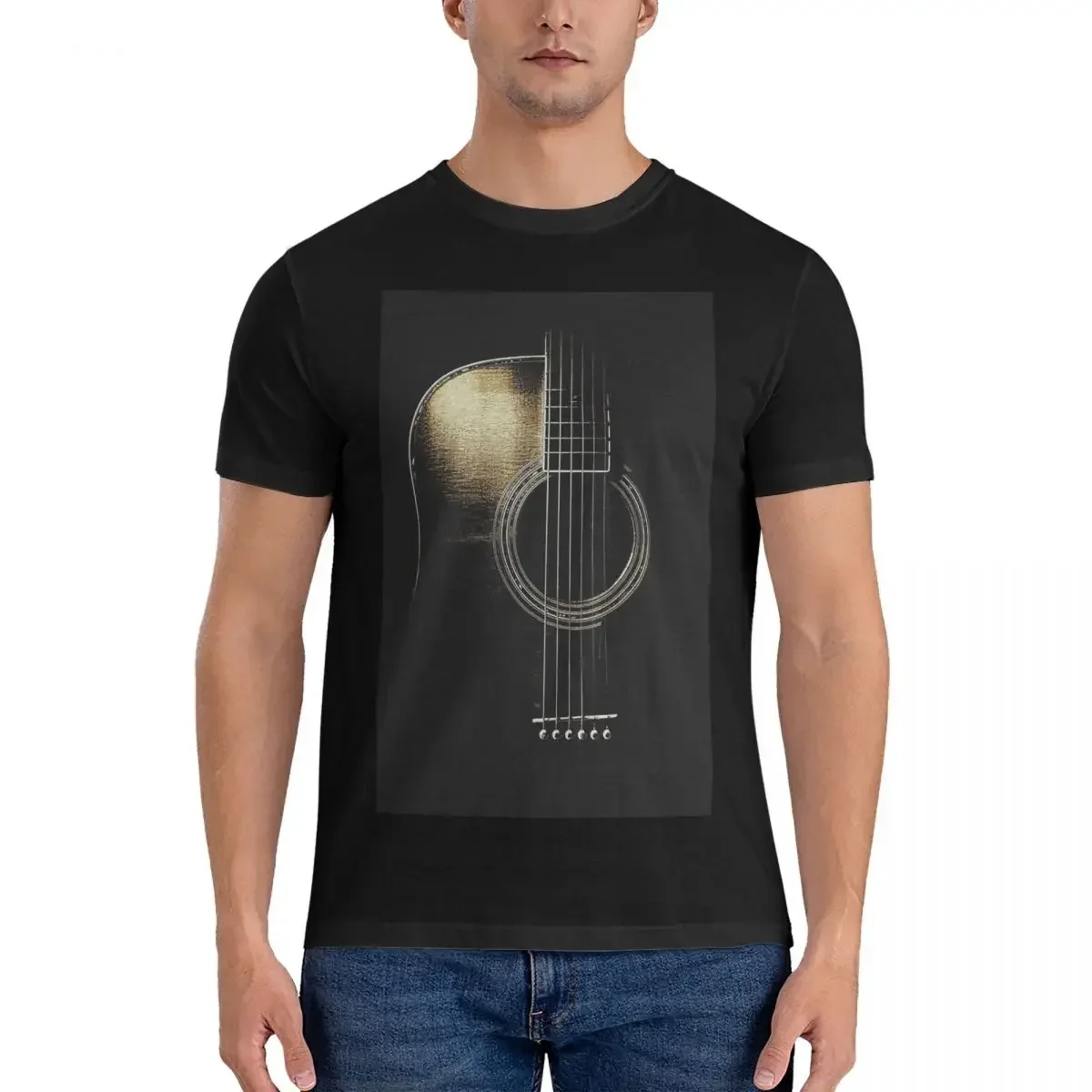Camiseta 100% de algodón para guitarra acústica Lite (consulte la descripción), camiseta clásica de gran tamaño para hombre, camisas de cuello redondo, Tops