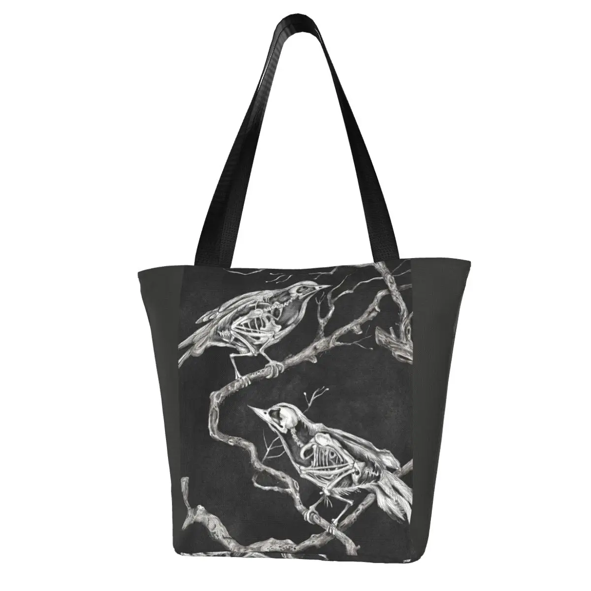 

Olvidos Skull Shopping Bag Raven Branches Creepy Vintage Cloth Office Handbag Woman Gift Bags