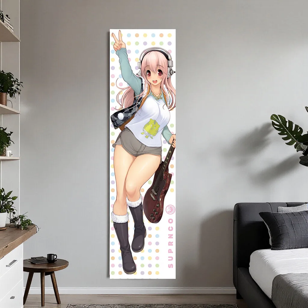 1 Stück Super Sonico Gitarren-Musik-Mädchen Wandteppich Polka Dot Kopfhörer Wandbehang Kawaii Rock Deko Schlafzimmer Studentenwohnheim Otaku Fans Geschenk – Detail 2