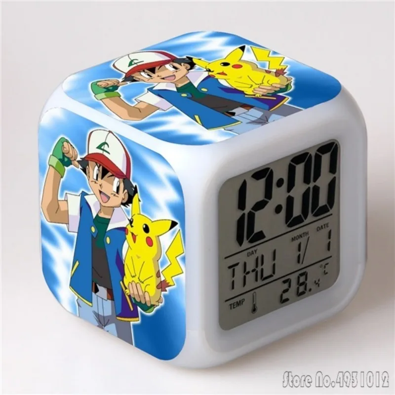 Anime Pokémon Pikachu Cartoon Alarm Clock Creative Student 8x8x8cm LED Cube with Colorful Light Display Time Week Month