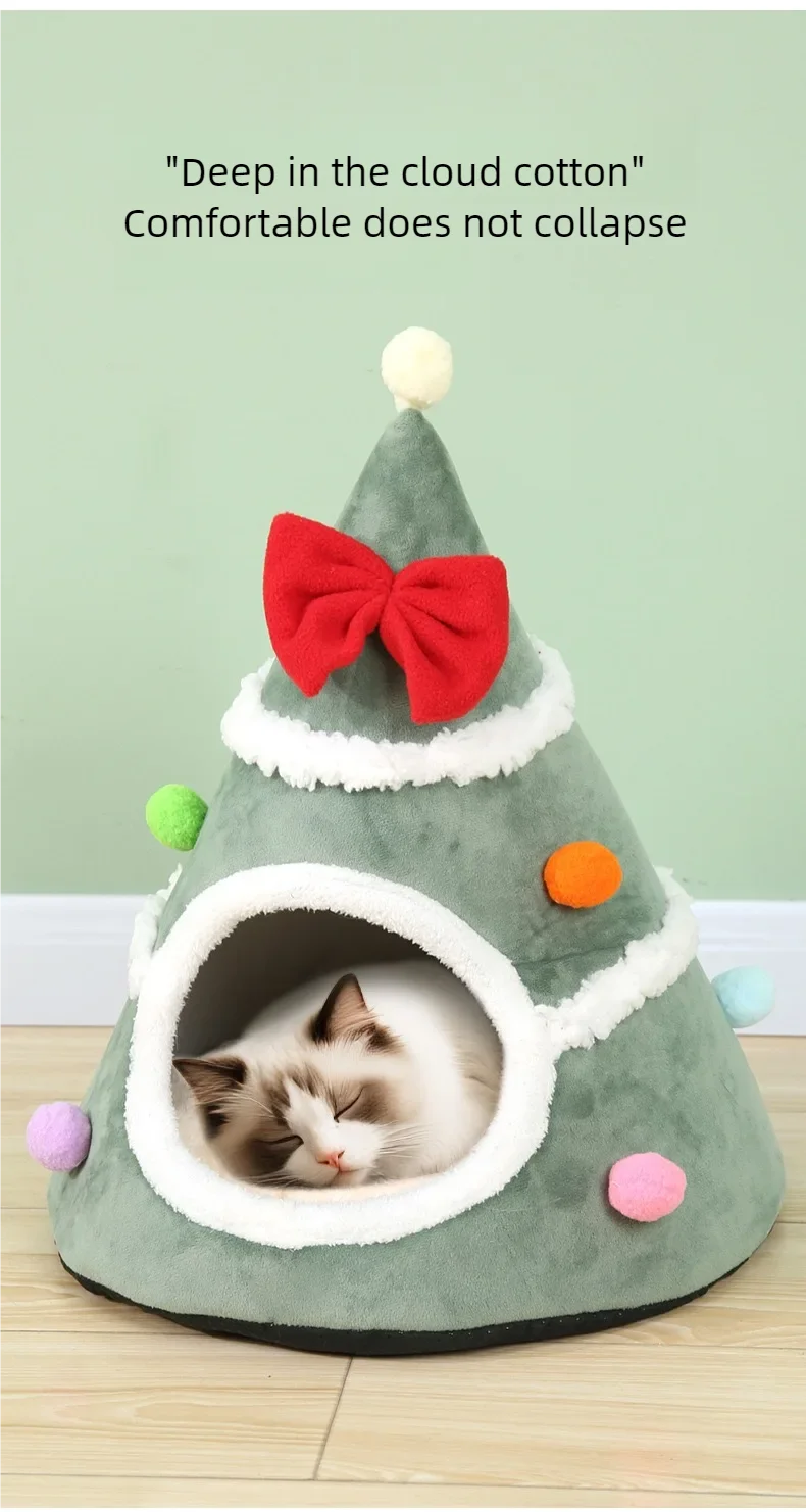 Washable Pet Lounger Cushions, Christmas Tree Cat Housecat Mat Beds, Cozy Warm Cat Kennels, House Tents, Small Pet Dogs, Winter