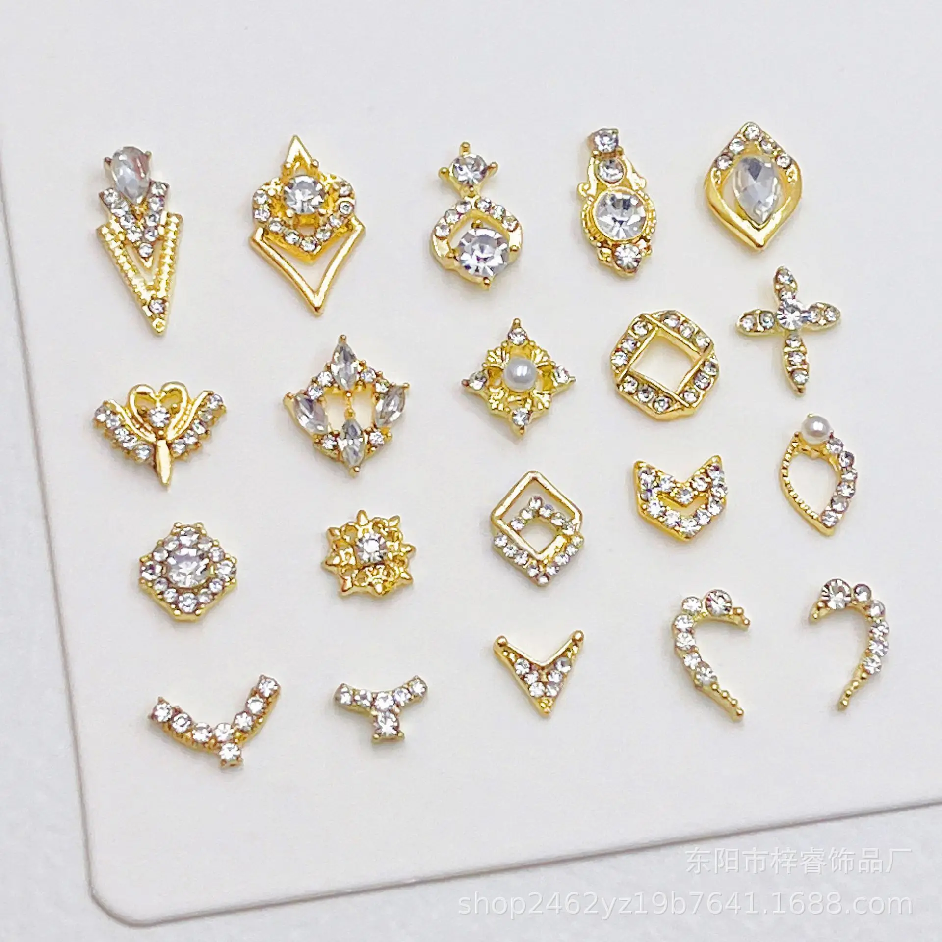 10pcs Bling Luxurious Golden Plating Valentine's Day Full Diamond Bowknot 3D Alloy Metal Nail Art Charms Decoration Bulk Supply