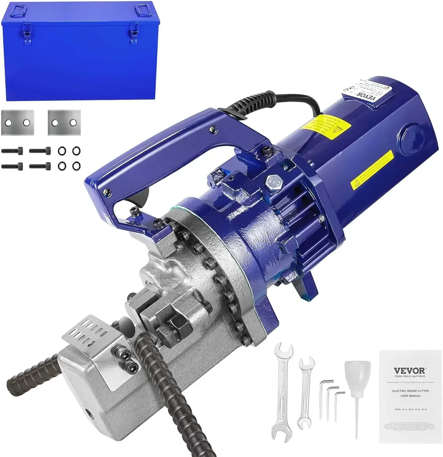 VEVOR Electric Hydraulic Rebar Cutter 1700W 110V - Portable, Cuts #8 4-25mm Rebar in 5 Seconds, with Stainless Steel Carry Case