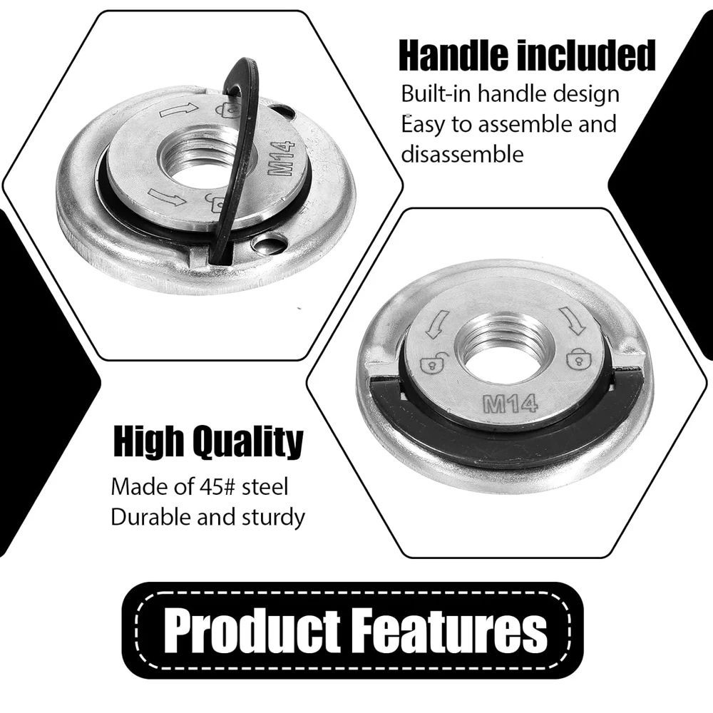 Angle Grinder Flange Nut M-14 Thread Angle Grinding Tool Flange Nut 45mm Alloy Steel Replacement Fast Locking Retaining