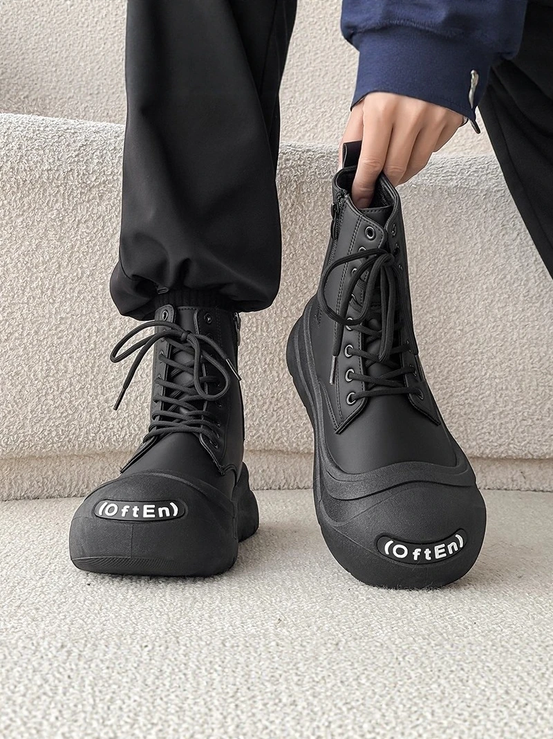 

Men's Winter High Top Boots Casual Sports Thick Bottom Heightening Boots Original Design Comfortable Leather Shoes