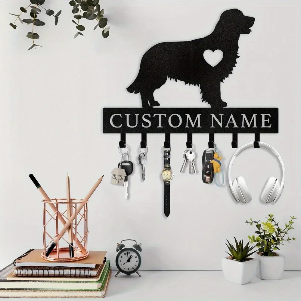 Custom Wall Mounted Dog Themed Key Holder Personalized with Name Ideal Gift for Entries Hallways Practical Organizer for Keys