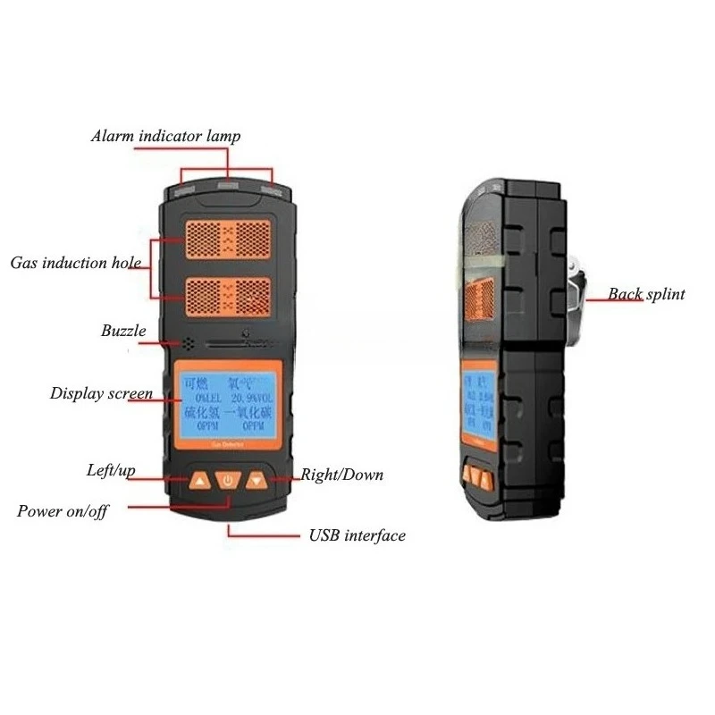 4-in-1 Gas Detector Toxic And Harmful Portable Oxygen Carbon Monoxide Hydrogen Sulfide Detection Alarm Instrument X-4
