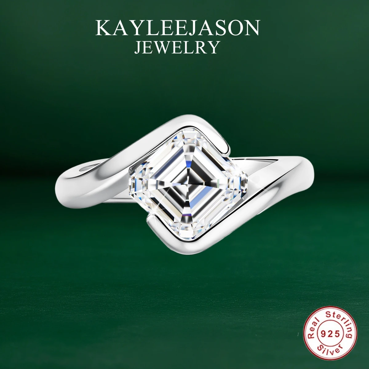 

925 Sterling Silver Square Moissanite Diamond Ring 2Carat Asscher Cut Women Wedding Rings Engagement Jewelry